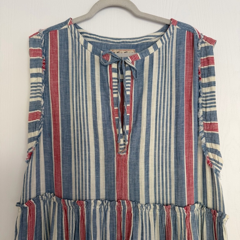 Free People We The Free Surf Stripe Maxi Top Cotton Linen Blend Beach Vacation - Picture 7 of 15